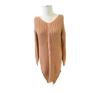 Hendi Sweater Dress Womens Small Peach Acrylic Cable Knit Long Sleeve Side Slit